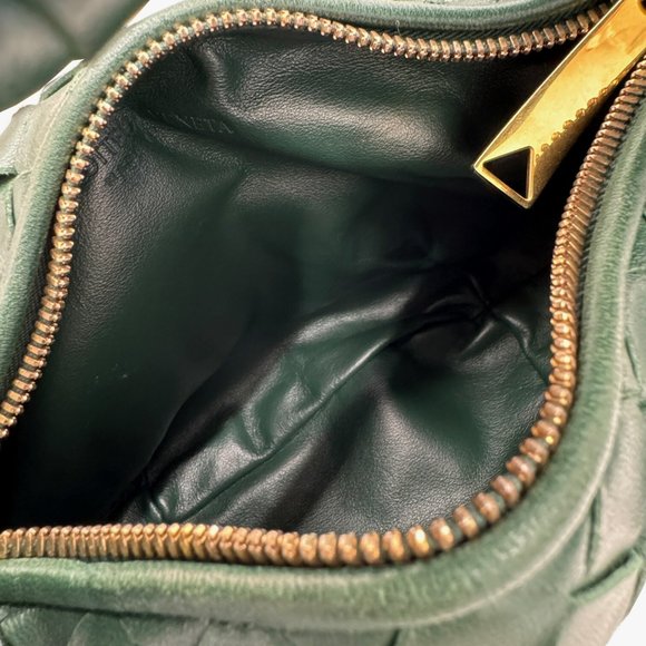 BOTTEGA VENETA Jody Handbag, Lambsun Calfskin, 651876, Intrecciato, Dark Gree... - Picture 10 of 11